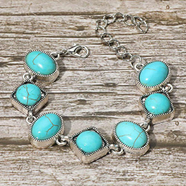 Vintage Western Turquoise Mixed Shaped Stone Charm Link Bracelet