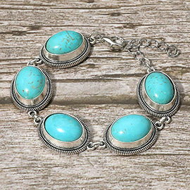 Vintage Western Turquoise Oval Stone Charm Link Bracelet