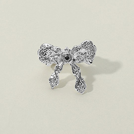 Stone Accent Antique Metal Vintage Bow Stretch Ring