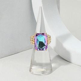 Faceted Emerald Cut Stone Cluster Stretch Ring