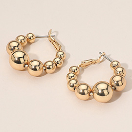 Metal Graduated Sphere Beaded Hoop Earrings