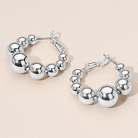 Metal Graduated Sphere Beaded Hoop Earrings