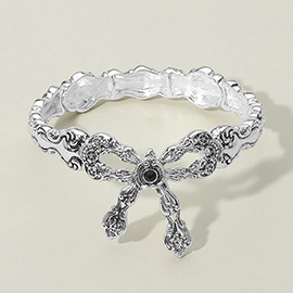 Stone Accent Antique Metal Vintage Bow Stretch Bracelet