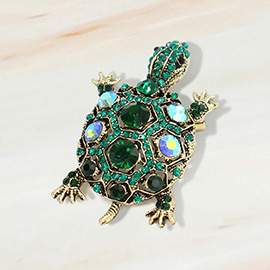 Rhinestone Embellished Sea Turtle Pin Brooch