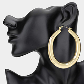 Bold Metal Oval Pin Catch Hoop Earrings