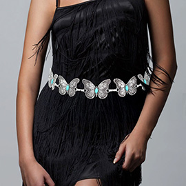 Boho Western Turquoise Accent Butterfly Link Waist Chain Belt