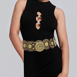 Wide Western Mandala Conchos Adjustable Statement Waist Belt