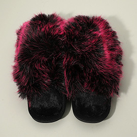 Fluffy Faux Fox Fur Indoor Floor Slippers