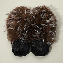Fluffy Faux Raccoon Fur Indoor Floor Slippers