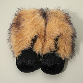 Fluffy Faux Raccoon Fur Indoor Floor Slippers