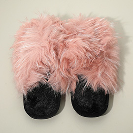 Fluffy Faux Raccoon Fur Indoor Floor Slippers