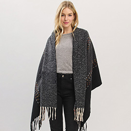 Fringe Hem Woven Poncho Wrap