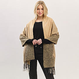 Fringe Hem Woven Poncho Wrap