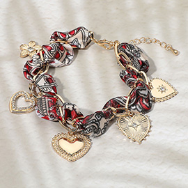 Heart Charm Braided Fabric Chain Bracelet