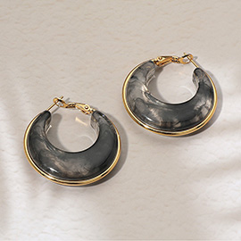 Stainless Steel Gold Trimmed Chunky Resin Hoop Earrings