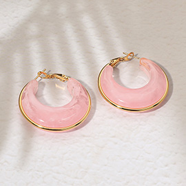 Stainless Steel Gold Trimmed Chunky Resin Hoop Earrings