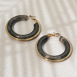 Stainless Steel Gold Trimmed Chunky Resin Hoop Earrings