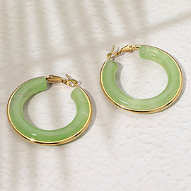 Stainless Steel Gold Trimmed Chunky Resin Hoop Earrings