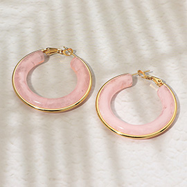 Stainless Steel Gold Trimmed Chunky Resin Hoop Earrings