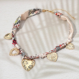 Heart Charm Fabric Necklace
