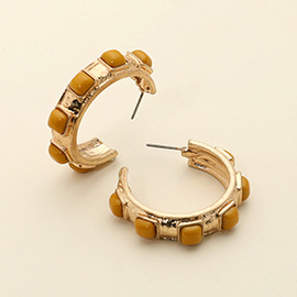 Chunky Stone Embellished Hoop Earrings
