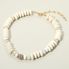 Paved Stone Ball Centered Mixed Beaded Statement Necklace