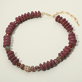 Paved Stone Ball Centered Mixed Beaded Statement Necklace
