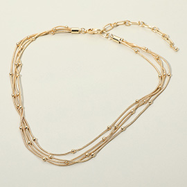 Metal Ball Accented Multi Strand Layered Chain Necklace
