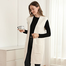 Solid Color Open Front Long Vest