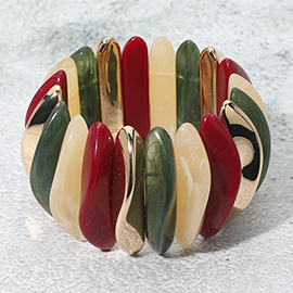 Celluloid Acetate Metal Abstract Bar Beaded Stretch Bracelet