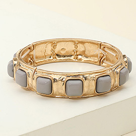 Square Bead Embellished Hammered Metal Stretch Bracelet