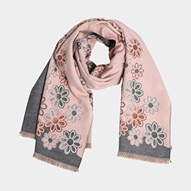 Floral Pattern Fringe Oblong Scarf