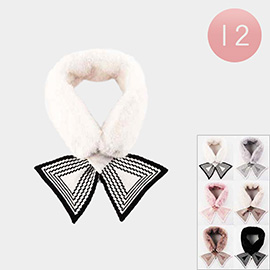 12PCS - Faux Fur Geometric Bow Tie Design Collar Scarves