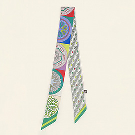 Colorful Circle Motif Abstract Pattern Printed Twilly Skinny Scarf