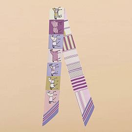 Geometric Square Horse Pattern Printed Twilly Skinny Scarf