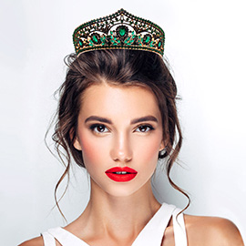 Teardrop Stone Cluster Accent Intricate Design Crown Tiara