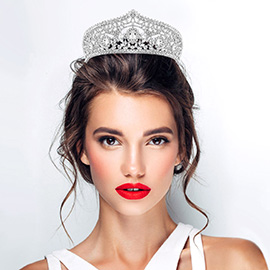 Teardrop Stone Cluster Accent Intricate Design Crown Tiara