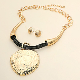 Bold Textured Metal Medallion Accent Statement Necklace