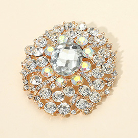 Oval Center Stone Accent Rhinestone Embellished Statement Pin Brooch