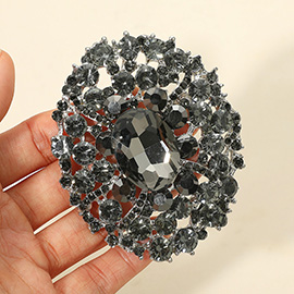 Oval Center Stone Accent Rhinestone Embellished Statement Pin Brooch