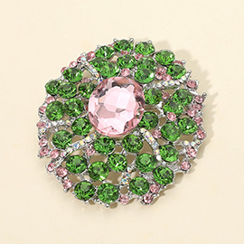 Oval Center Stone Accent Rhinestone Embellished Statement Pin Brooch