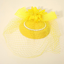 Flower Bead Feather Netting Pearl Accented Fascinator / Headband