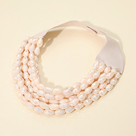 Chunky Faceted Acrylic Teardrop Beaded Multi Layered Faux Leather Magnetic Necklace