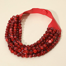 Marbled Faceted Ball Beaded Multi Layered Faux Leather Magnetic Necklace