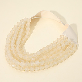 Marbled Faceted Ball Beaded Multi Layered Faux Leather Magnetic Necklace