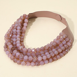 Marbled Faceted Ball Beaded Multi Layered Faux Leather Magnetic Necklace