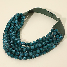 Marbled Faceted Ball Beaded Multi Layered Faux Leather Magnetic Necklace