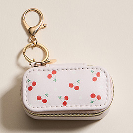 Cherry Pattern Printed Rectangular Travel Jewelry Case Keychain / Bag Charm