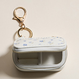Floral Pattern Printed Rectangular Travel Jewelry Case Keychain / Bag Charm