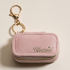 BLESSED Embroidered Rectangular Travel Jewelry Case Keychain / Bag Charm